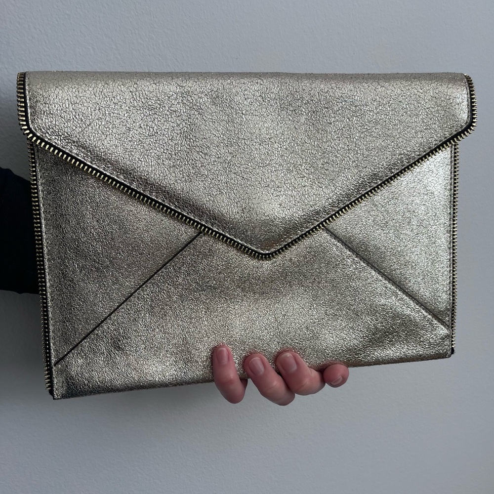 Rebecca Minkoff Metallic Gold Envelope Clutch Bag